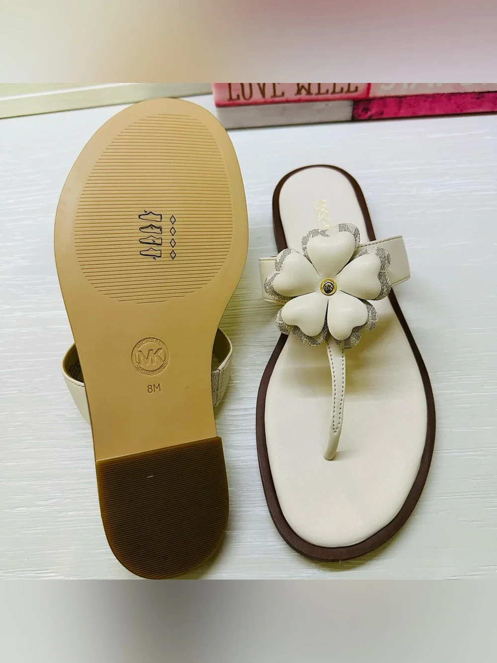 Michael Kors Callie Embellished Signature Logo Trim Thong Sandal